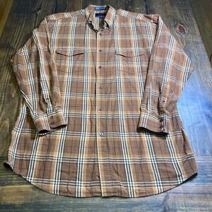 1883 Lucchese Mens Large Brown Plaid Button Down Western Shirt Long Sleeve VTG